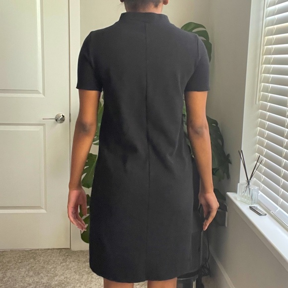 Zara Black Tan Mock Neck Midi Dress Dress Sz Small - Picture 3 of 4